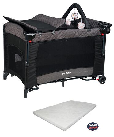BabyDOOR Mia Comfort Anne Yanı Park Yatak Oyun Parkı 70x110 +Yatak Antrasit