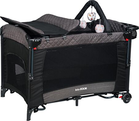 BabyDOOR Mia Comfort Anne Yanı Park Yatak Oyun Parkı 70x110 +Yatak Antrasit