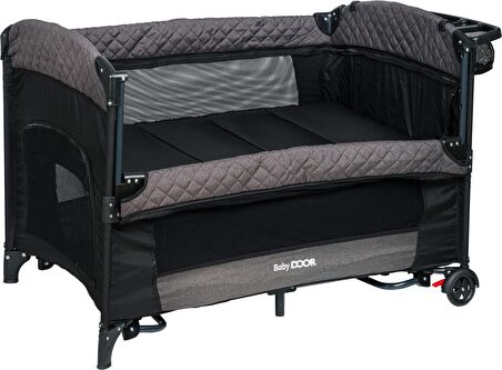 BabyDOOR Mia Comfort Anne Yanı Park Yatak Oyun Parkı 70x110 +Yatak Antrasit