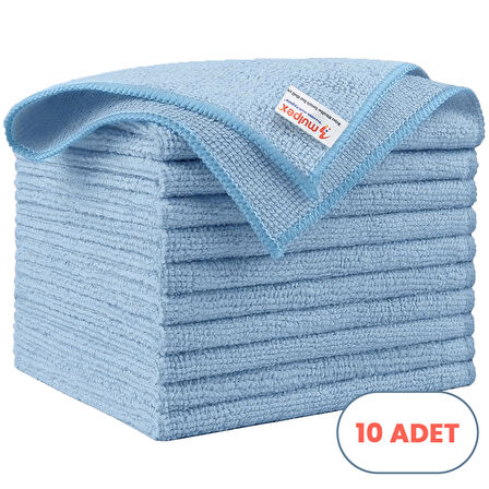 Mulpex Mikrofiber Temizlik Bezi 10 Adet - 40x40 cm, 375 GSM, Parlak Dokulu, 60 gr ±2, Yüksek Emici, İz Bırakmaz
