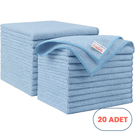 Mulpex Mikrofiber Temizlik Bezi 20 Adet - 40x40 cm, 375 GSM, Parlak Dokulu, 60 gr ±2, Yüksek Emici, İz Bırakmaz