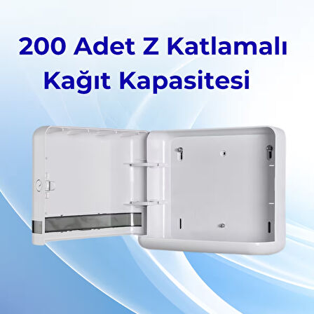 Mulpex Beyaz Duvara Monte Z Katlamalı Kağıt Havlu Dispenseri | Premium ABS Gövde, Anahtarlı Kilit, Vidalı & Yapışkan Montaj
