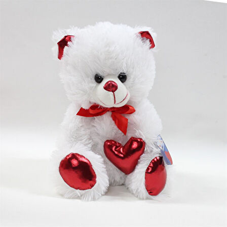 62500 Parlak Kalpli Beyaz Peluş Ayı 30 cm