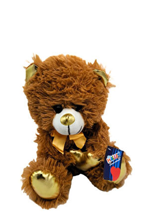 Parlak Kalpli Kahverengi Tüylü Peluş Ayı 30 cm