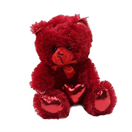 Halley Parlak Kalpli Peluş Ayı 30 cm - Kırmıızı Renkli