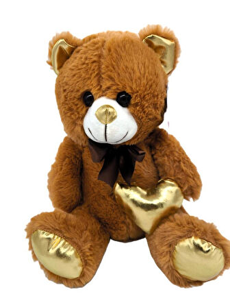 Parlak Kalpli Kahverengi Peluş Ayı 30 cm