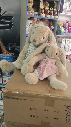 Halley Oyuncak Kıyafetli Peluş İkisi Birarada 60 ve 45 cm Anne Bebek Tavşan Uyku Arkadaşım Pelüş  