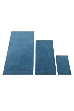 Textile Colors Bordür Kenar Desenli %100 Pamuk Banyo Havlu Seti 6 Adet, 2 Banyo Havlusu, 2 El Havlusu, ve 2 Yüz Havlusu, -Exclusive- Mavi, 