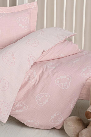 Kanz Jakarlı Müslin Bebek Nevresim Takımı Knz-013 Bear Pembe