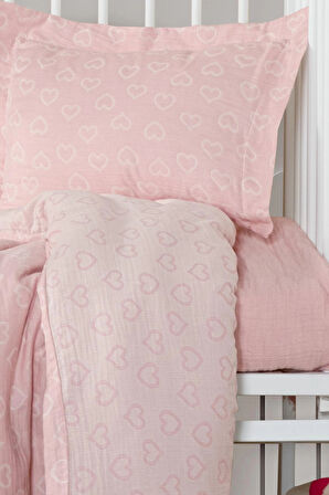 Kanz Jakarlı Müslin Bebek Nevresim Takımı Knz-013 Heart Pembe