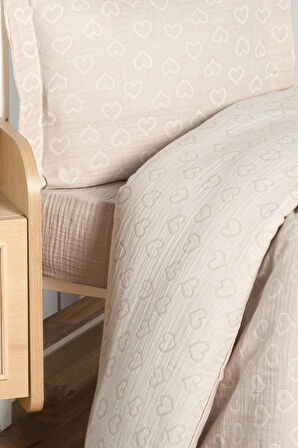 Kanz Jakarlı Müslin Bebek Nevresim Takımı Knz-013 Heart Kahve