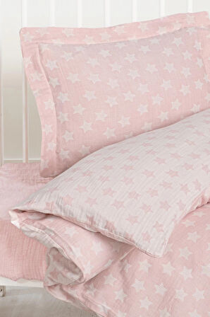 Kanz Jakarlı Müslin Bebek Nevresim Takımı Knz-013 Stars Pembe