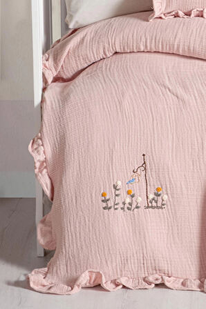 Kanz 4 Kat Hand Made Fırfırlı Müslin Örtü Seti Knz-020 Pudra