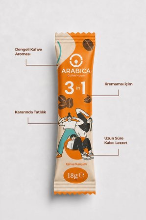 3'ü 1 Arada Nitelikli Stick Kahve 18 gr x 48 Adet | Barista Karışımı | Pratik Hazır Kahve