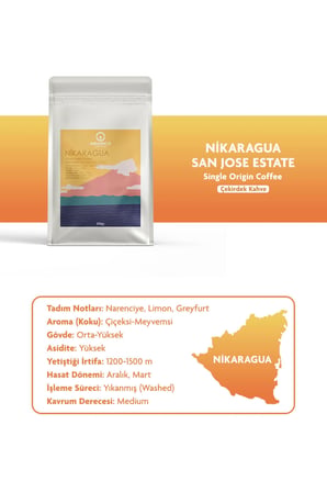 Nikaragua San Jose Estate 250g Öğütülmüş Kahve Taze Kavrulmuş