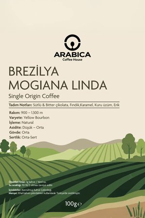 Brezilya Mogiana Linda 100 g | %100 Arabica Specialty Çekirdek Kahve | Medium Kavrulmuş