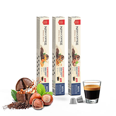 Nish Coffee Aromalı Kapsül Kahve 3'lü Set (Karamel-Fındık-Portakal) - 30 Adet