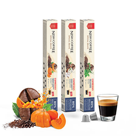 Nish Coffee Aromalı Kapsül Kahve 3'lü Set (Bal Kabağı-Nane-Hindistan Cevizi) - 30 Adet