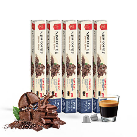 Nish Coffee Çikolata Aromalı Kapsül Kahve 5'li Set (50 Adet) - 50 Adet