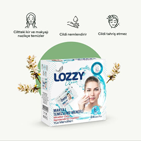Lozzy Makyaj Temizleme Mendilleri - Tek Tek Paketlenmiş - Tek Kullanımlık - Nazik ve Etkili - Seyahat Dostu - Göz Makyajı Temizleyici - Yağsız - Tüm Cilt Tipleri İçin Yüz Temizleme Mendilleri - 24 Adetlik Paket