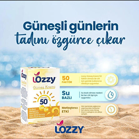Lozzy SPF50+ Su Bazlı Matlaştırıcı Güneş Kremi - E Vitamini İçerikli, Yağsız Formül - UVA/UVB Korumalı - 139 ml