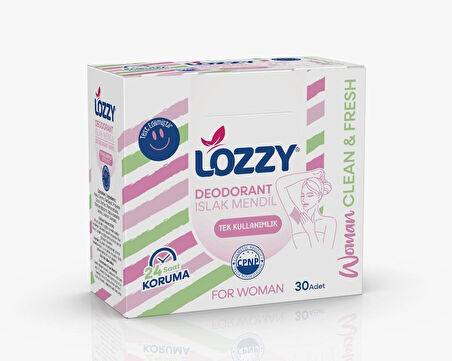 Lozzy Kadınlar İçin Deodorant Mendilleri - Tek Kullanımlık - Alüminyumsuz - pH Dengeli - Hipoalerjenik - Doğal ve Etkili İçerikler - Seyahat Dostu - Lavanta Kokulu - 30'lu Vücut Mendili Paketi