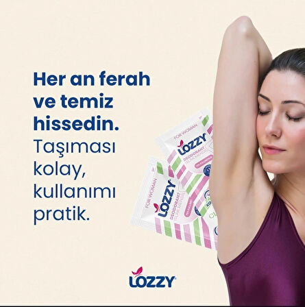 Lozzy Kadınlar İçin Deodorant Mendilleri - Tek Kullanımlık - Alüminyumsuz - pH Dengeli - Hipoalerjenik - Doğal ve Etkili İçerikler - Seyahat Dostu - Lavanta Kokulu - 30'lu Vücut Mendili Paketi