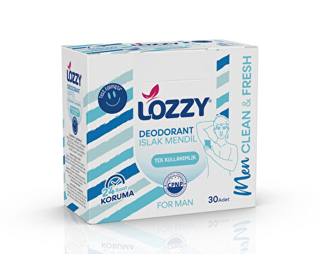 Lozzy Erkekler İçin Deodorant Mendilleri -Okyanus Kokulu - Tek Tek Paketlenmiş - Doğal ve Etkili Vegan İçerikler - Alüminyumsuz - Plastiksiz - pH Dengeli - Hipoalerjenik - Seyahat Dostu Deodorant Mendili - 30'lu Vücut Deodorant Mendili Paketi