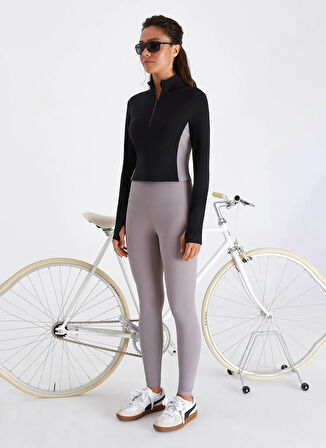 Boboist Düz Siyah - Gri Kadın T-Shirt BB56W211W003