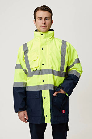 Eradium 5N1 Reflektörlü İş Güvenliği Parkası - Su ve Rüzgar Geçirmez, Yüksek Görünürlüklü Kışlık Mont