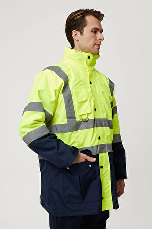 Eradium 5N1 Reflektörlü İş Güvenliği Parkası - Su ve Rüzgar Geçirmez, Yüksek Görünürlüklü Kışlık Mont