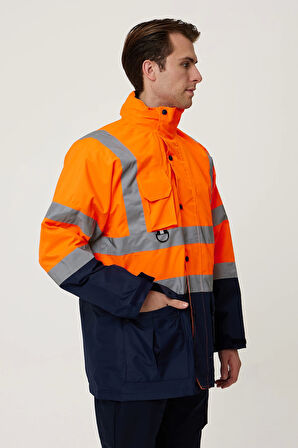 Eradium 5N1 Reflektörlü İş Güvenliği Parkası - Su ve Rüzgar Geçirmez, Yüksek Görünürlüklü Kışlık Mont