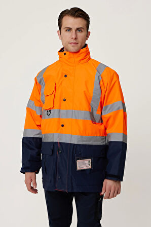 Eradium 5N1 Reflektörlü İş Güvenliği Parkası - Su ve Rüzgar Geçirmez, Yüksek Görünürlüklü Kışlık Mont