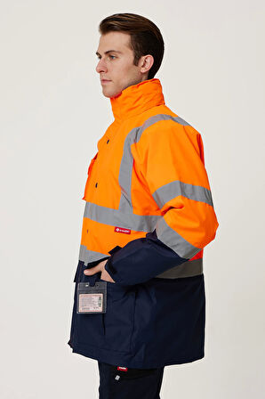 Eradium 5N1 Reflektörlü İş Güvenliği Parkası - Su ve Rüzgar Geçirmez, Yüksek Görünürlüklü Kışlık Mont