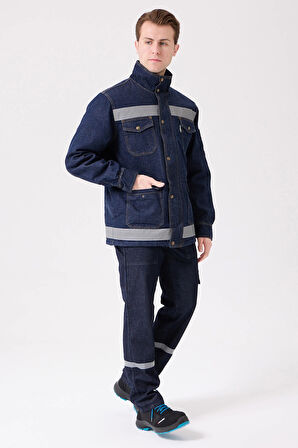 Buhara Mont Kot Kumaş Reflektörlü İş Montu Kışlık Erkek Soğuk Hava Dayanıklı Dış Giyim