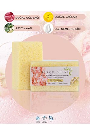 Black Shine BS Doğal Gül Ve Zeytinyağı Içerikli, %35 Nemlendiricili, Süngerli Kişisel Katı Bakım Sabunu 100 gr BYXKRM0048