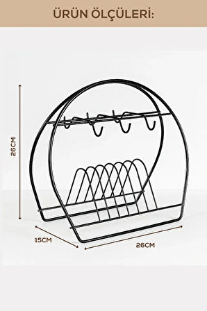Metal Fincanlık ve Tabaklık Siyah – 6'lı Kupa Standı | Mutfak Düzenleyici Organizer