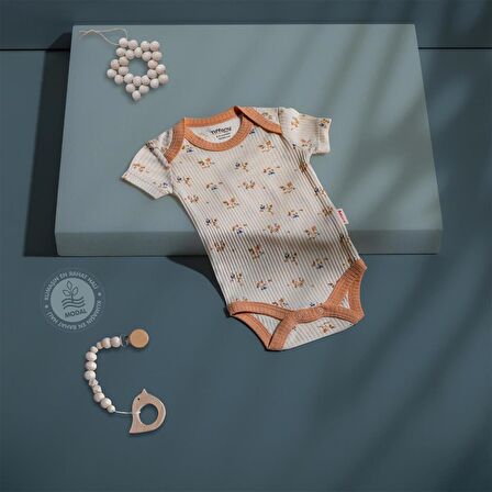 Tiffany Body Kısa Kol Floral Modal Theme Krem - Somon