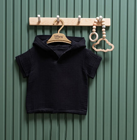Tiffany T-Shirt Kapüşonlu Müslin Theme Siyah
