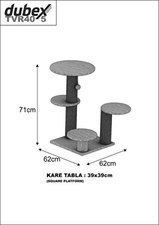 Dubex 62x62x71 cm Kedi Oyun ve Tırmalama Platformu Gri