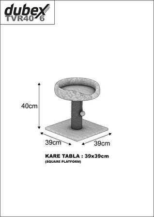 Dubex 39x39x40 cm Kedi Oyun ve Tırmalama Platformu Gri