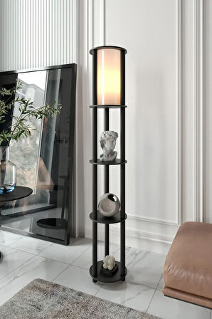 Ravilo Estantes Yuvarlak Dekoratif Raflı Lambader Siyah