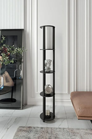Ravilo Estantes Yuvarlak Dekoratif Raflı Lambader Siyah