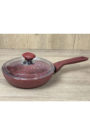 Morelli 24 cm Granit Tava Cam Kapaklı Kırmızı Mermer