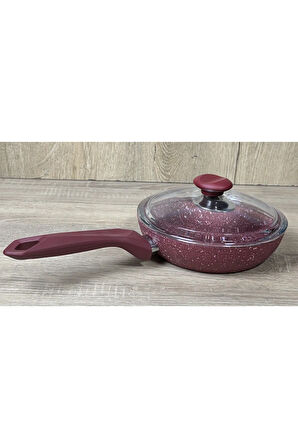 Morelli 24 cm Granit Tava Cam Kapaklı Kırmızı Mermer