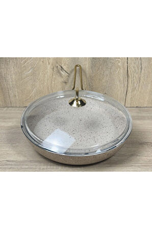 Morelli 24 cm Granit Tava Cam Kapaklı Kapuçino