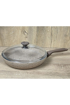 Morelli 20 cm Granit Tava Cam Kapaklı Kapuçino