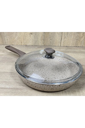 Morelli 20 cm Granit Tava Cam Kapaklı Kapuçino
