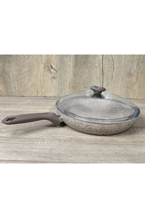 Morelli 20 cm Granit Tava Cam Kapaklı Kapuçino