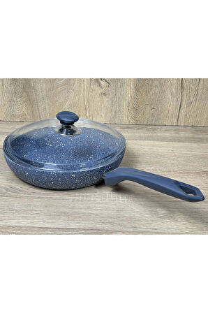 Morelli 20 cm Granit Tava Cam Kapaklı Mavi Mermer